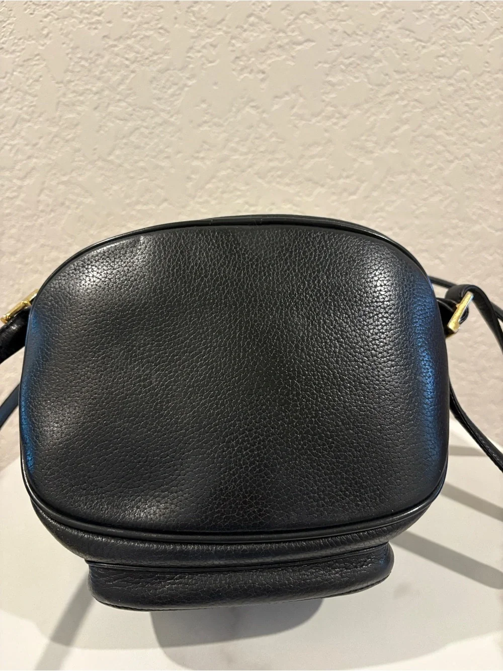 MCM Black Leather Drawstring Backpack with Gold Hardware